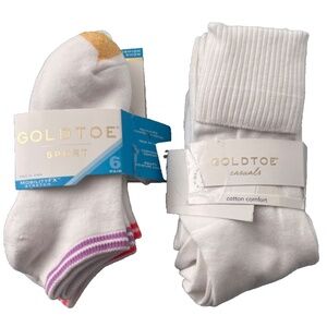Gold Toe Women's Sock Lot, White Turn Cuff & White Stripe Casual Cushion Liners